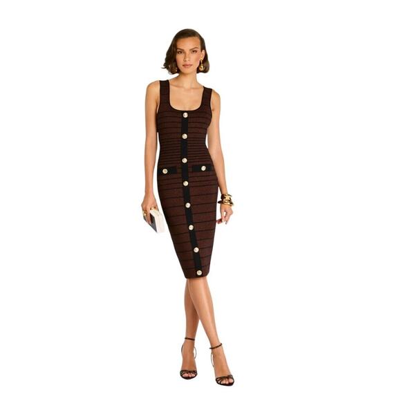 NWT Retrofete Gwyneth bodycon high neck midi dress metallic port small - Picture 9 of 16